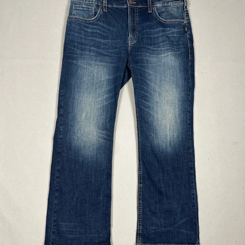 Silver Jeans Co Craig Jeans Mens 38X32 Blue Easy Fit Bootcut Distressed Denim